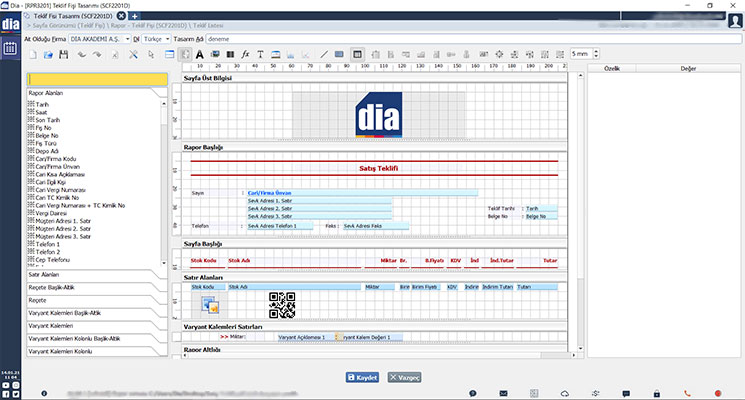 DİA Satış Teklif Ekranı